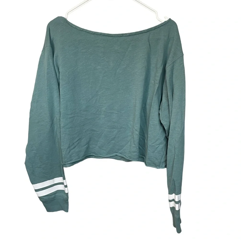 PINK Teal Varsity Oversized Crop Sweatshirt Medium